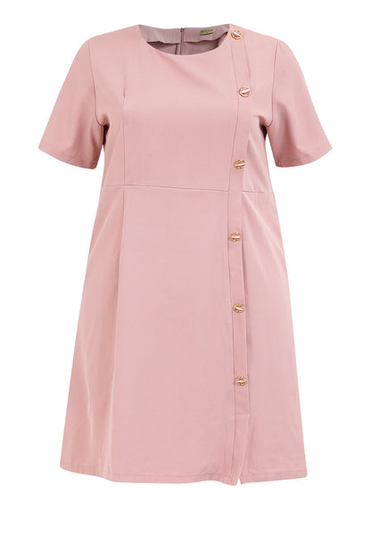 Plus Size Round Neck Side Button Dress