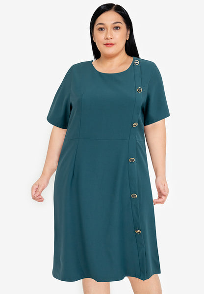 Plus Size Round Neck Side Button Dress