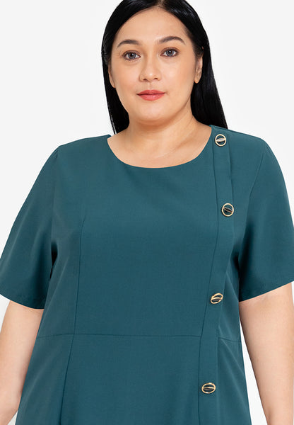 Plus Size Round Neck Side Button Dress