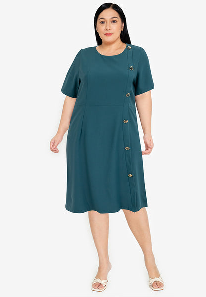 Plus Size Round Neck Side Button Dress
