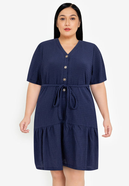 Divina Plus Size Button Down V-Neck Tiered Dress