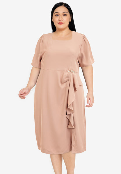 Divina Plus Size Ruffle Trim Square Neck Dress