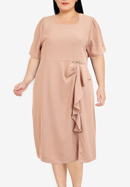 Divina Plus Size Ruffle Trim Square Neck Dress
