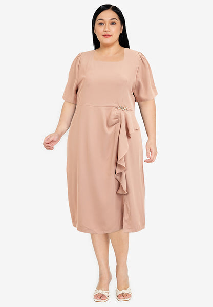 Divina Plus Size Ruffle Trim Square Neck Dress