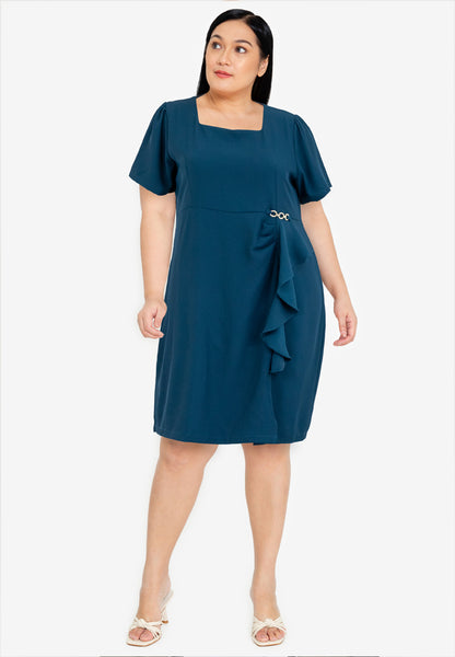 Divina Plus Size Ruffle Trim Square Neck Dress