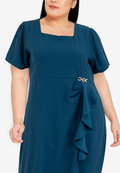 Divina Plus Size Ruffle Trim Square Neck Dress