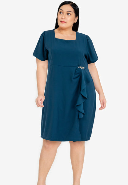Divina Plus Size Ruffle Trim Square Neck Dress