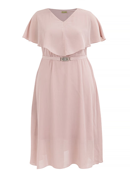 Divina Plus Size Capelet Midi Dress with Crystal Belt