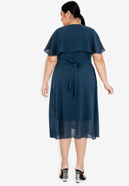 Divina Plus Size Capelet Midi Dress with Crystal Belt