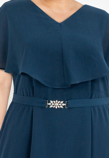 Divina Plus Size Capelet Midi Dress with Crystal Belt