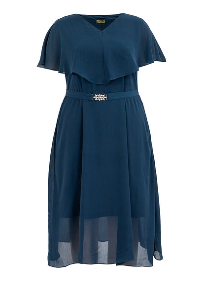 Divina Plus Size Capelet Midi Dress with Crystal Belt