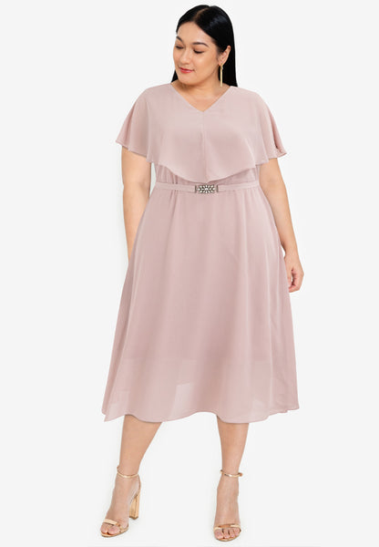 Divina Plus Size Capelet Midi Dress with Crystal Belt