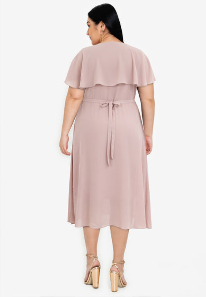 Divina Plus Size Capelet Midi Dress with Crystal Belt