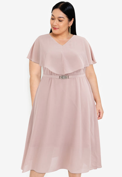 Divina Plus Size Capelet Midi Dress with Crystal Belt