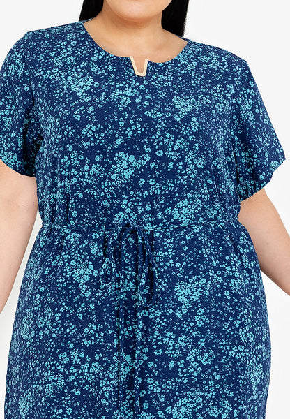 Divina Plus Size V-Detail Flounce Hem Printed Dress