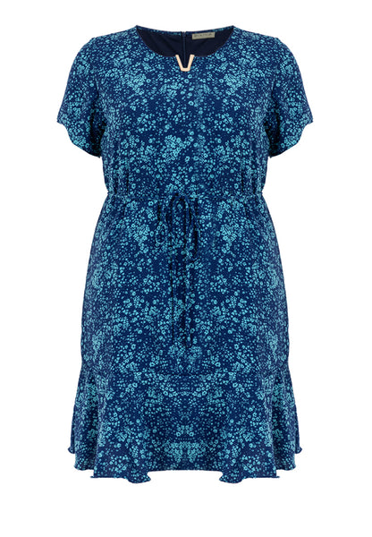 Divina Plus Size V-Detail Flounce Hem Printed Dress