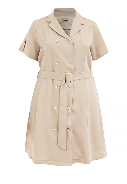 Divina Plus Size Double Breasted Trench Dress with Belt
