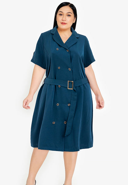 Divina Plus Size Double Breasted Trench Dress with Belt