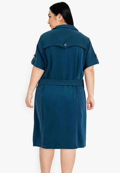 Divina Plus Size Double Breasted Trench Dress with Belt