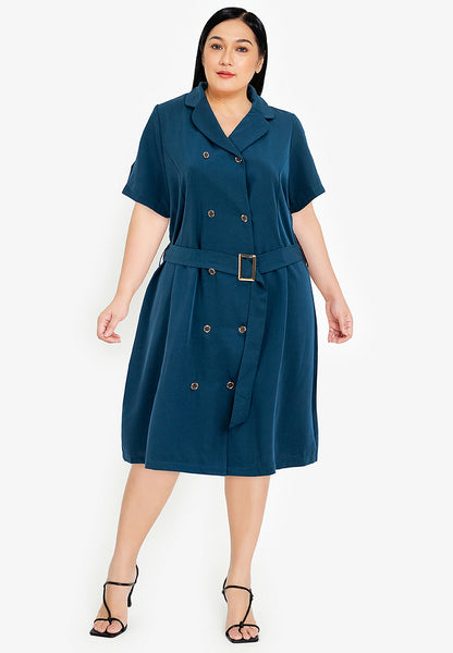 Divina Plus Size Double Breasted Trench Dress with Belt