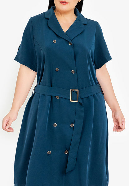 Divina Plus Size Double Breasted Trench Dress with Belt