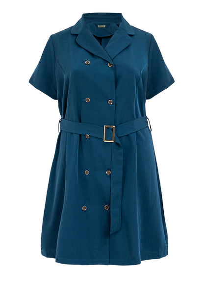 Divina Plus Size Double Breasted Trench Dress with Belt
