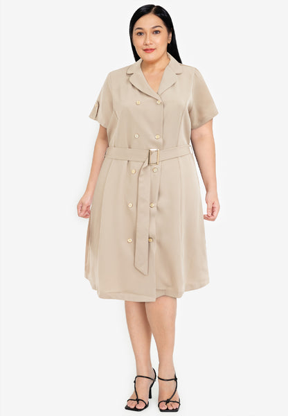 Divina Plus Size Double Breasted Trench Dress with Belt