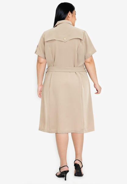Divina Plus Size Double Breasted Trench Dress with Belt