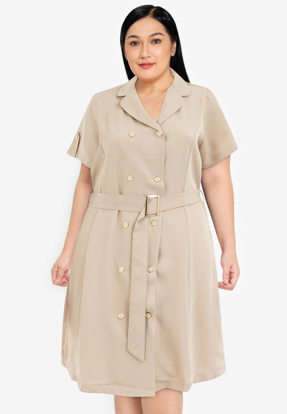 Divina Plus Size Double Breasted Trench Dress with Belt