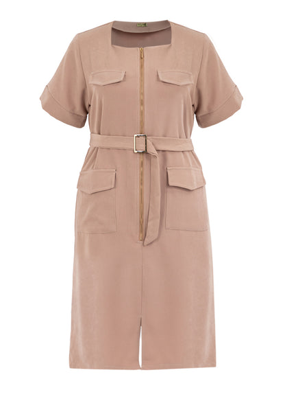 Divina Square Neck Front Zipper Dress with Pocket