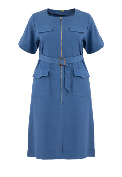 Divina Square Neck Front Zipper Dress with Pocket