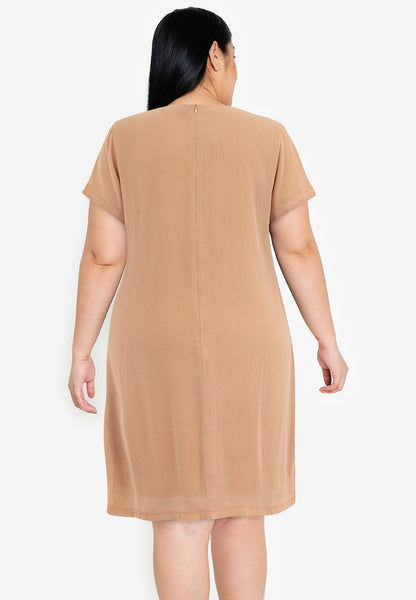 Divina Plus Size Overlap Shift Dress with Detachable Necklace