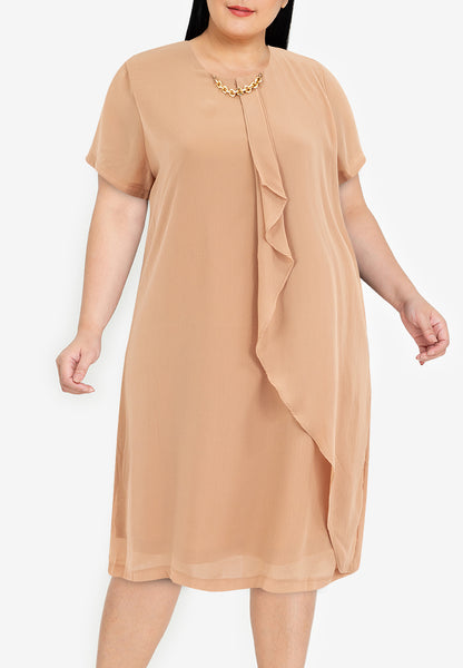 Divina Plus Size Overlap Shift Dress with Detachable Necklace