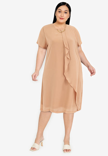 Divina Plus Size Overlap Shift Dress with Detachable Necklace