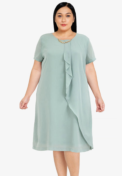 Divina Plus Size Overlap Shift Dress with Detachable Necklace