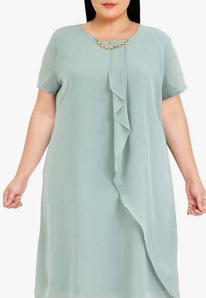 Divina Plus Size Overlap Shift Dress with Detachable Necklace