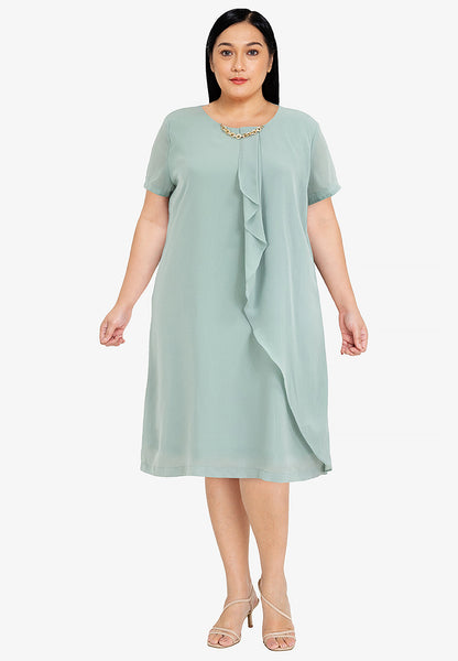 Divina Plus Size Overlap Shift Dress with Detachable Necklace