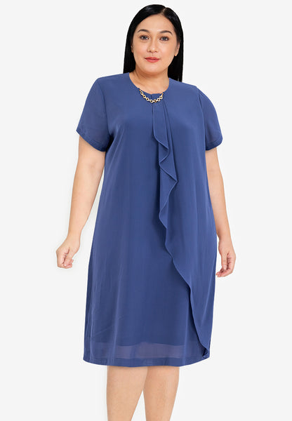 Divina Plus Size Overlap Shift Dress with Detachable Necklace