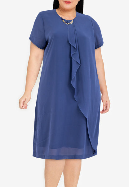 Divina Plus Size Overlap Shift Dress with Detachable Necklace