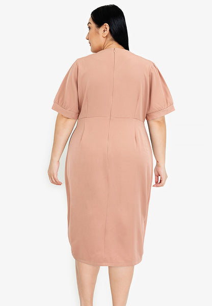 Divina Plus Size V-Neck Button Detail Overlap Dress
