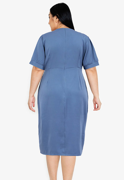 Divina Plus Size V-Neck Button Detail Overlap Dress