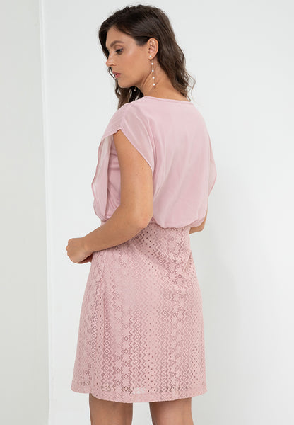 Krizia Blouson Lace Dress with Necklace