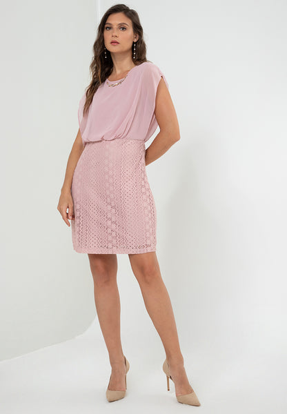 Krizia Blouson Lace Dress with Necklace