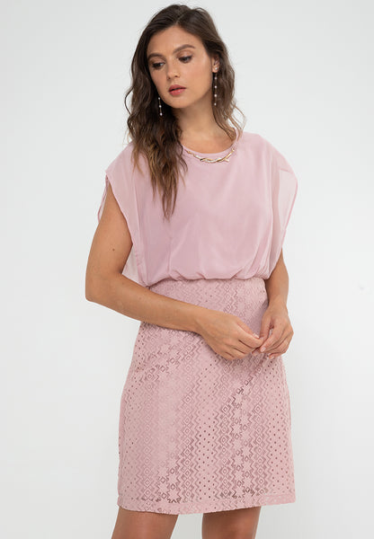 Krizia Blouson Lace Dress with Necklace
