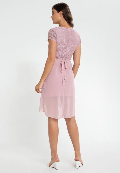 Lace Dress with Overlap Skirt & Crystal Belt