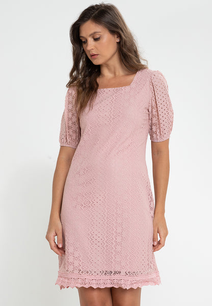 Krizia Square Neck Checkered Floral Lace Dress Korean Style