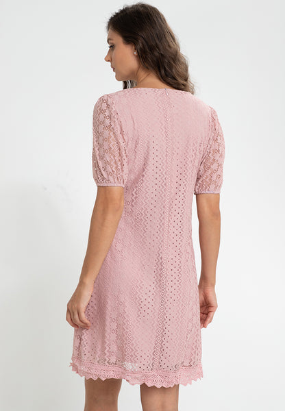 Krizia Square Neck Checkered Floral Lace Dress Korean Style