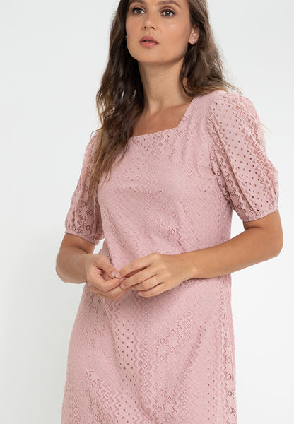 Krizia Square Neck Checkered Floral Lace Dress Korean Style