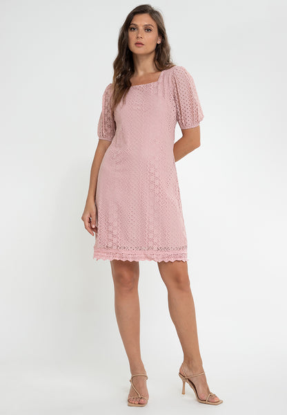 Krizia Square Neck Checkered Floral Lace Dress Korean Style