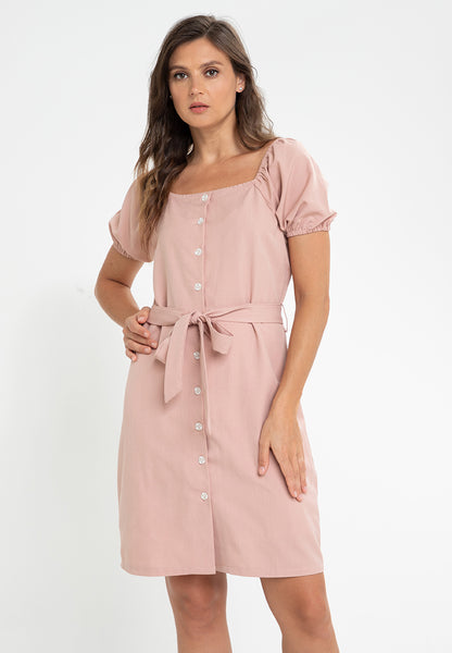 Krizia Square Neck Button Front Puff Sleeves Dress